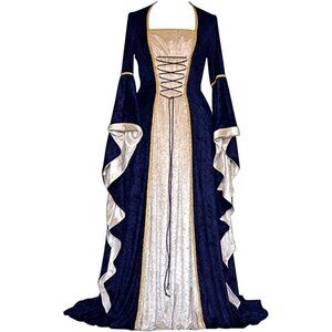 𝅺MEDIEVAL Victorian Long Dress Blue Cosplay Irish Costume Halloween Viking NWT